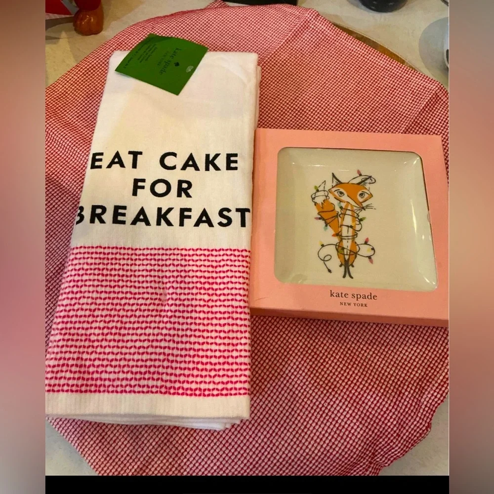 Kate Spade Set Of Two Cotton Kitchen Towels Eat Cake For Breakfast 17 x 28 NEW